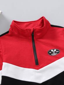 Niñitos de color combinado con cremallera delantera Sudadera & Pantalones deportivos Conjunto - Multicolor - Ver 3