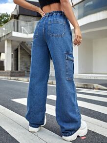 Jeans cargo de talle alto - Azul lavado medio - Ver 2