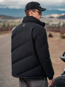 Men Funnel Neck Zip Up Padded Coat - Black - View 2