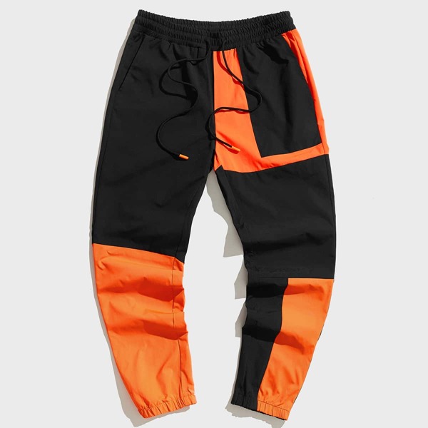 

Men Color Block Drawstring Waist Pants, Multicolor