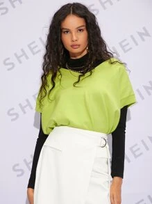 SHEIN Unity Solid Batwing Sleeve Sweater Vest Without Tee - Lime Green - View 1