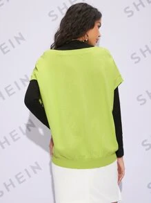 SHEIN Unity Solid Batwing Sleeve Sweater Vest Without Tee - Lime Green - View 2
