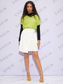 SHEIN Unity Solid Batwing Sleeve Sweater Vest Without Tee - Lime Green - View 3