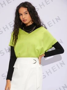 SHEIN Unity Solid Batwing Sleeve Sweater Vest Without Tee - Lime Green - View 4