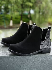 鉚釘裝飾一腳蹬踝靴 - 黑色 - 查看 3