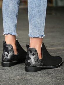 鉚釘裝飾一腳蹬踝靴 - 黑色 - 查看 5