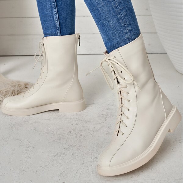 

Lace-up Front Back Zipper Classic Boots, Beige