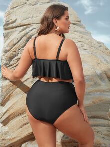 Plus Size Octopus Print Ruched High Waisted Tankini Summer Beach - Multicolor - View 2