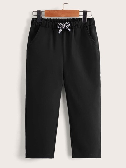 SHEIN Young Boys' Drawstring Waist Slanted Pocket Casual Solid Color Elastic Waistband Long Pants