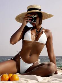 Micro Triangle Thong Bikini - White - View 1