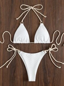 Micro Triangle Thong Bikini - White - View 6