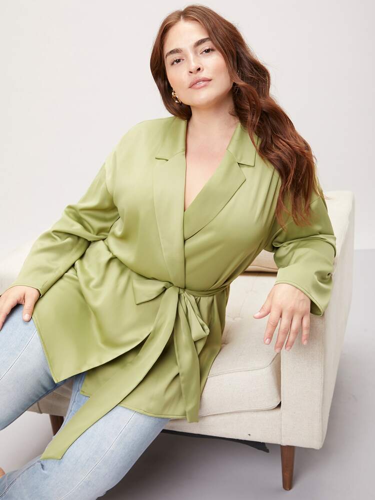 MOTF PREMIUM Blazer cruzado con cinturón - Verde Lima - Añade 1