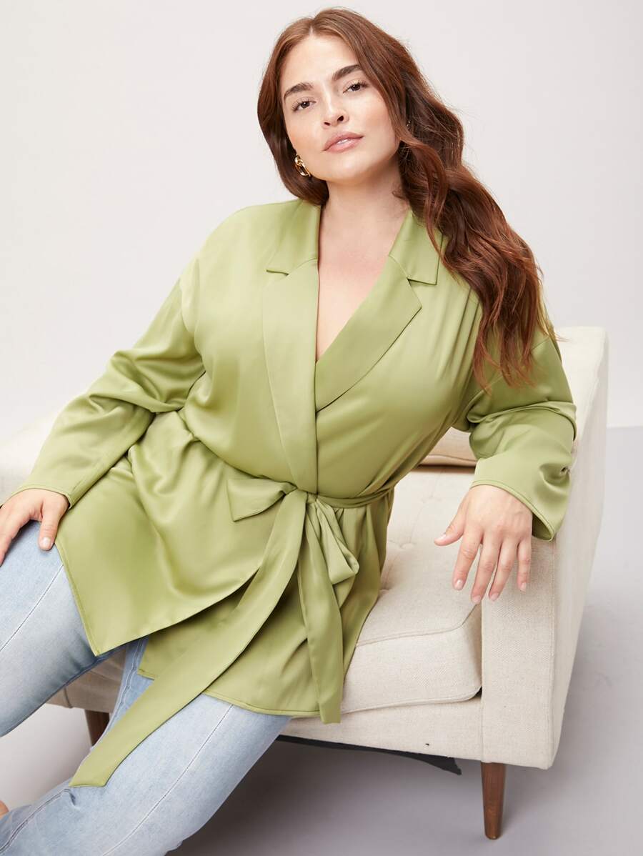 MOTF PREMIUM PLUS WRAP BELTED BLAZER - Lime Green - View 1