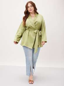 MOTF PREMIUM PLUS WRAP BELTED BLAZER - Lime Green - View 3