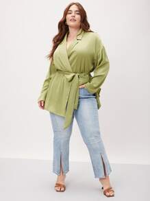 MOTF PREMIUM PLUS WRAP BELTED BLAZER - Lime Green - View 5