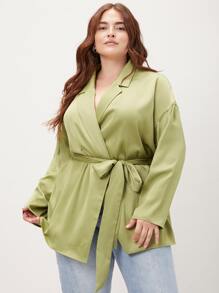 MOTF PREMIUM PLUS WRAP BELTED BLAZER - Lime Green - View 6