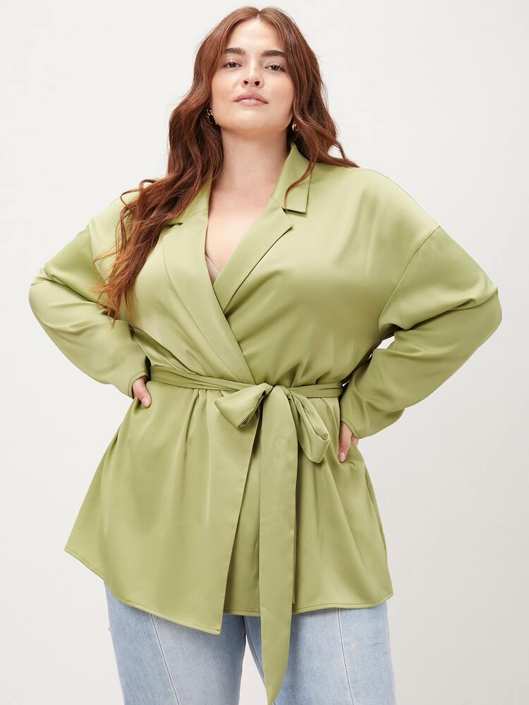 MOTF PREMIUM Blazer cruzado con cinturón - Verde Lima - Añade 7