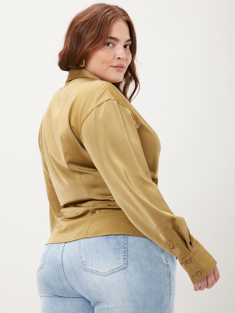 MOTF PREMIUM 大碼合身圍裹女士襯衫 - 橄欖綠 - 查看 2