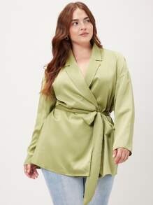 MOTF PREMIUM PLUS WRAP BELTED BLAZER - Lime Green - View 9
