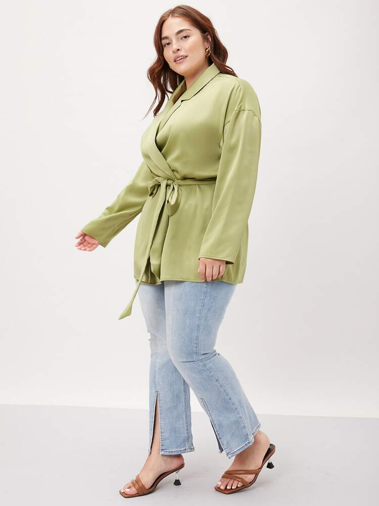 MOTF PREMIUM Blazer cruzado con cinturón - Verde Lima - Añade 10