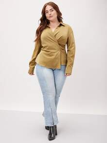 MOTF PREMIUM PLUS FITTED WRAP SHIRT - Olive Green - View 4