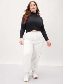 SHEIN EZwear Plus Modal Fitted Cropped T-Shirt - Black - View 3
