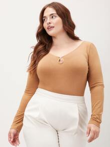 MOTF PREMIUM 大碼合身鏤空T恤 - 駝色 - 查看 3