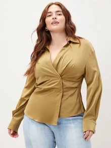 MOTF PREMIUM PLUS FITTED WRAP SHIRT - Olive Green - View 6