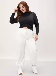 SHEIN EZwear Plus Modal Fitted Cropped T-Shirt - Black - View 5