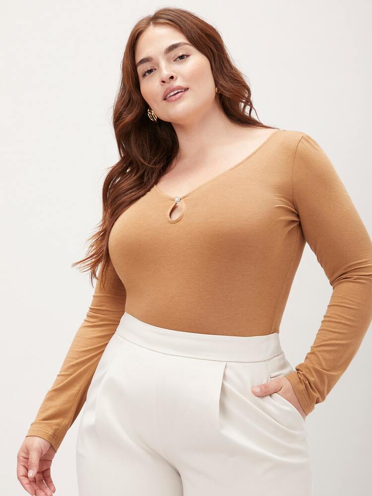 MOTF PREMIUM 大碼合身鏤空T恤 - 駝色 - 查看 4