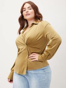 MOTF PREMIUM PLUS FITTED WRAP SHIRT - Olive Green - View 9