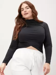 SHEIN EZwear Plus Modal Fitted Cropped T-Shirt - Black - View 8