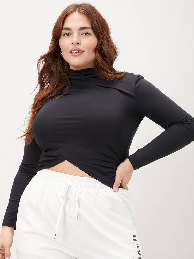 SHEIN EZwear Plus Modal Fitted Cropped T-Shirt - Black - View 9