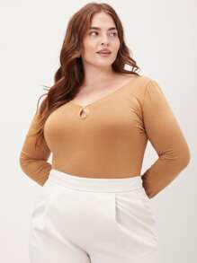 MOTF PREMIUM 大碼合身鏤空T恤 - 駝色 - 查看 8