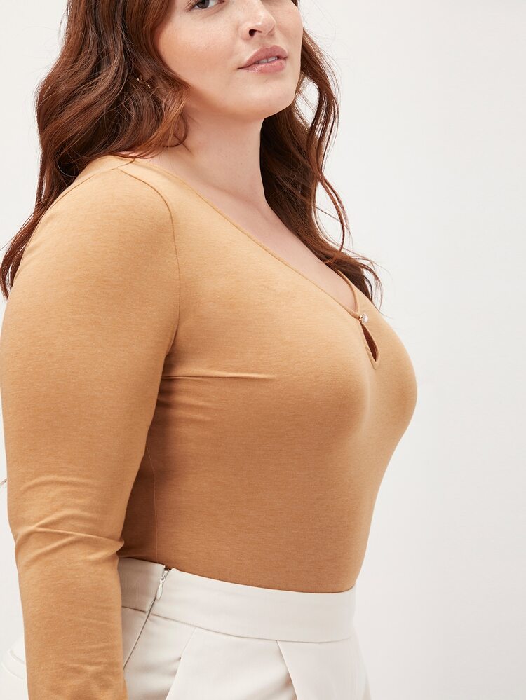 MOTF PREMIUM 大碼合身鏤空T恤 - 駝色 - 查看 10