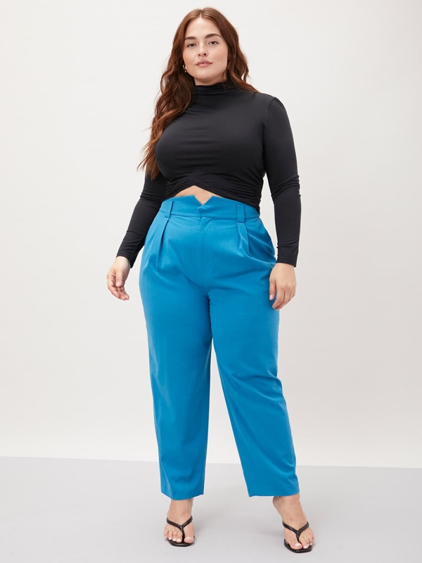 SHEIN Essnce Plus Wool-Mix Overlay Waist Tailored Pants
