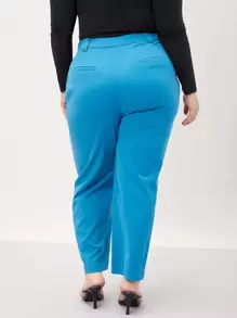 SHEIN Essnce Plus Wool-Mix Overlay Waist Tailored Pants Fall/Winter - Blue - View 2