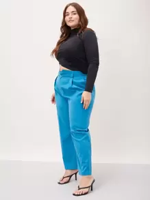 SHEIN Essnce Plus Wool-Mix Overlay Waist Tailored Pants Fall/Winter - Blue - View 9