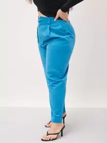 SHEIN Essnce Plus Wool-Mix Overlay Waist Tailored Pants Fall/Winter - Blue - View 10