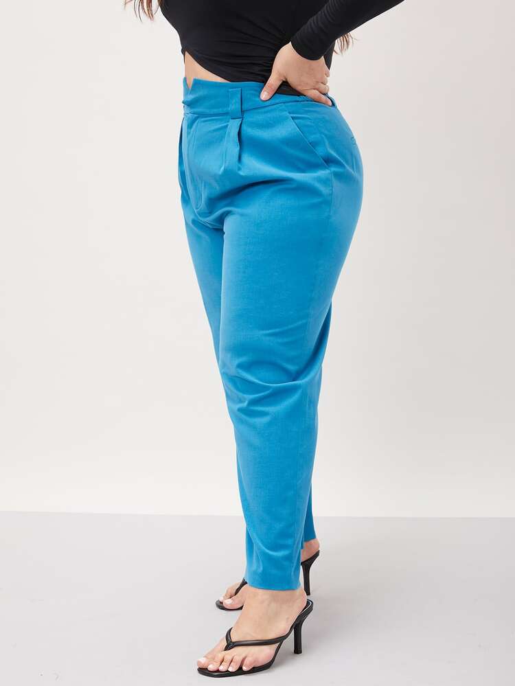 SHEIN Essnce Plus Wool-Mix Overlay Waist Tailored Pants Fall/Winter - Blue - View 10