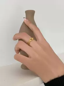 DAZY 幾何裝飾戒指 - 金黃色 - 查看 1