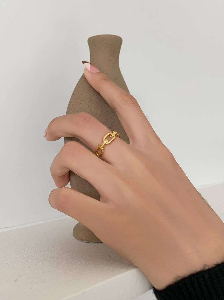 DAZY 幾何裝飾戒指 - 金黃色 - 查看 1