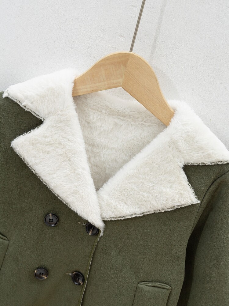 Toddler Boys Double Breasted Teddy Lined Coat - Army Green - View 5