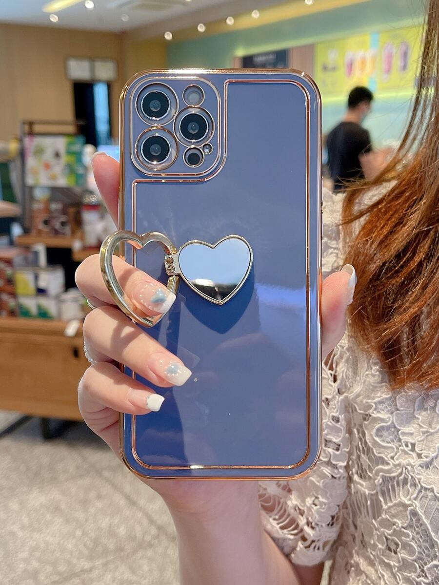 Hộp đựng điện thoại màu thuần có giá đỡ hình trái tim - Màu tím - Xem 1