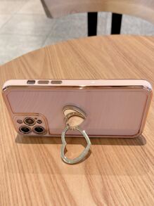 Solid Phone Case With Heart Shaped Ring Holder Compatible With IPhone 11,IPhone 13,IPhone 14 Pro Max - Pink - View 2