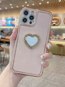Solid Phone Case With Heart Shaped Ring Holder Compatible With IPhone 11,IPhone 13,IPhone 14 Pro Max - Pink - View 3