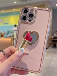 Solid Phone Case With Heart Shaped Ring Holder Compatible With IPhone 11,IPhone 13,IPhone 14 Pro Max - Pink - View 4