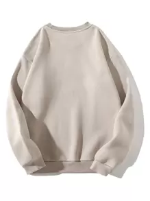 SHEIN EZwear Frog & Mushroom Print Thermal Pullover - Beige - View 2