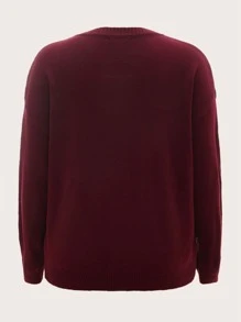 SHEIN LUNE Plus Plaid Pattern Drop Shoulder Sweater - Burgundy - View 2