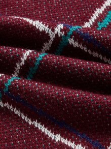 SHEIN LUNE Plus Plaid Pattern Drop Shoulder Sweater - Burgundy - View 3